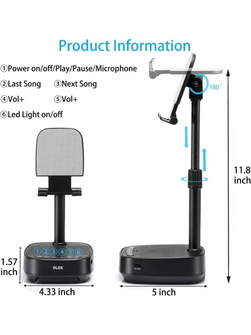 Adjustable Bluetooth Speaker Phone Stand with LED Light - Unique Gift for